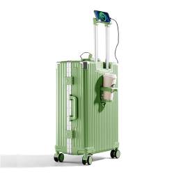 YXHYYDP Leichter Koffer, robuster Aluminiumrahmen, Handgepäck, USB-Ladeanschluss, Getränkehalter, Schwenkräder, Familienreisen/Geschäftsreisen (grün), grün von YXHYYDP
