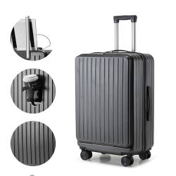 YXHYYDP Multifunktionaler leiser Koffer mit drehbaren Rädern, Handgepäckkoffer, Vorderfach, Getränkehalter, USB-Anschluss, verwendet für Geschäftsreisen, Urlaub, Schule (Black 29inch) von YXHYYDP