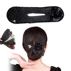 Haarknotenmacher, Blumendesign, gepunktet, handbestickte Blumen, Dutt-Maker, Blumen-Haarknotenroller, exquisiter Dutt-Maker für Frauen und Mädchen, Netz-Haarstyling-Zubehör von YXRRVING
