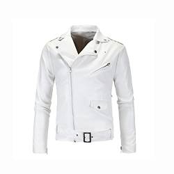 YXYECEIPENO Weiße PU-Lederjacke Herren Motorrad Lederjacke Lederjacke Mit Diagonalreißverschluss Und Gürtel for Den Täglichen Gebrauch, Motorradfahren (Color : White, Size : L) von YXYECEIPENO