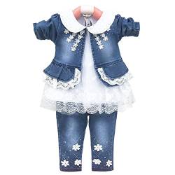 YYA 6M-4J Baby Mädchen Jeans 3-teiliger Anzug bestickter Spitzenrock Jeansjacke und Jeans(Weiß,2-3J) von YYA