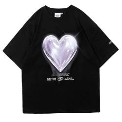 YYCHER Herz Übergroßes Vintage T-Shirt Herren Neuer Sommer Druck Grafik Damen T Shirts Harajuku Streetwear T Shirt für Herren Top (Farbe: Schwarz, Größe: M) von YYCHER