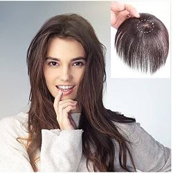 Beauty Echthaar-Toupet für Frauen, Mini-Fransen-Haarteil, gerade, zum Anklipsen, 25 cm, maschinell hergestellt, Schwarz / Braun von YYDS