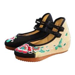 Frauen Schuhe Chinesische Tradition Knöchelriemen Lotus Flower Stickschuhe Floral Strappy Round Toe Platform Keile Schuhe von YYF