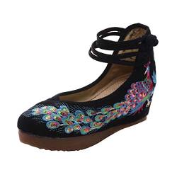 YYF Chinesische traditionelle Damenschuhe Knöchelriemen Schuhe Plattform Wedges Sandale Kleid Schuhe für Cheongsam von YYF