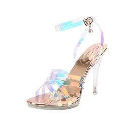 YYF Damen Stiletto Farbe Transparent Cross Strap Sandalen Cinderella Kristall Prinzessin Abendkleid Schuhe von YYF