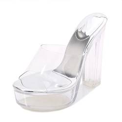 YYF Frauen Dicke Sohle High Heel 23cm Transparent Strappy Open Toe Sandalen Mules Slip auf Slipper von YYF