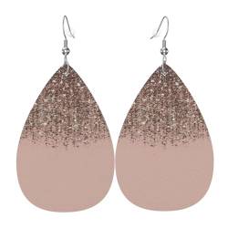 Blush Pink Rose Gold Prints Leder Teardrop Ohrringe Anhänger Stilvoll und schön Leicht Baumeln für Damen Mädchen, Einheitsgröße, Leder von YYHHAOFA