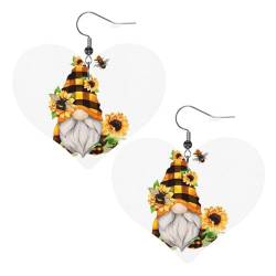 Gnome Bee Yellow Floral Prints Leather Heart Earrings Pendant Stylish and beautiful Lightweight Dangle for Women Girls, Einheitsgröße, Leder von YYHHAOFA