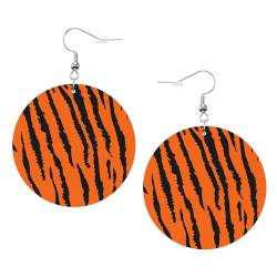 Runde Ohrringe mit orangefarbenem Tiger-Leopardenmuster, Leder, stilvoll und schön, leicht, baumelnd für Damen und Mädchen, Einheitsgröße, Leder von YYHHAOFA
