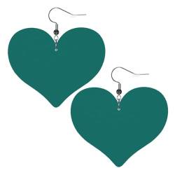 Solide dunkelgrüne Leder-Herz-Ohrringe mit Herz-Anhänger, stilvoll und schön, leicht, baumelnd für Damen und Mädchen, Einheitsgröße, Leder von YYHHAOFA