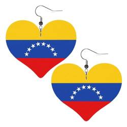 Venezuela-Flagge mit Leder-Herz-Ohrring-Anhänger, stilvoll und schön, leicht, baumelnd für Damen und Mädchen, Einheitsgröße, Leder von YYHHAOFA