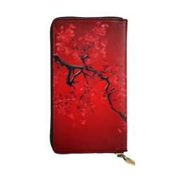YYHHAOFA Lange Clutch-Geldbörse aus Leder mit rotem Kirschblütenmuster: bequem, leicht, modisch, langlebig, 19 x 10,5 cm, Schwarz , Einheitsgröße von YYHHAOFA