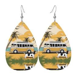 Basset Hound Hund Sommer Bus Palmen Muster Tropfen Ohrringe Anhänger 2 Stück Stilvoll und schön Leicht Baumeln für Frauen Mädchen, Einheitsgröße, Leder von YYHWHJDE
