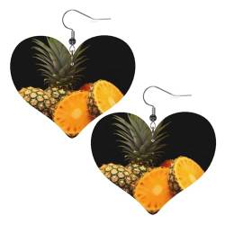 Fresh Fruits Ananas-Bild-Herz-Ohrringe, 2 Stück, stilvoll und schön, leicht, baumelnd für Frauen und Mädchen, Einheitsgröße, Leder von YYHWHJDE