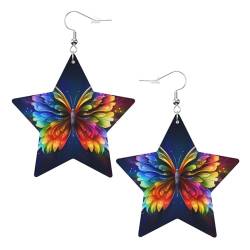 Regenbogen-Schmetterlings-Ohrringe, Sterne, 2 Stück, stilvoll und schön, leicht, baumelnd für Frauen und Mädchen, Einheitsgröße, Leder von YYHWHJDE