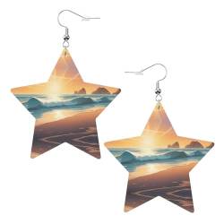 Stern-Ohrringe mit Sonnen-Ozean-Strand-Muster, 2 Stück, stilvoll und schön, leicht, baumelnd für Frauen und Mädchen, Einheitsgröße, Leder von YYHWHJDE