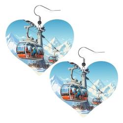 Winter Old Cable Ski Lif picture Heart earrings Pendant 2 pieces Stylish and beautiful Lightweight Dangle for Women Girls, Einheitsgröße, Leder von YYHWHJDE