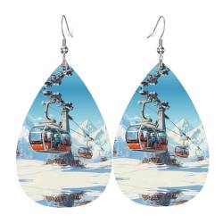 Winter Old Cable Ski Lif picture Teardrop Earrings Pendant 2 pieces Stylish and beautiful Lightweight Dangle for Women Girls, Einheitsgröße, Leder von YYHWHJDE