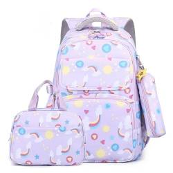 YYLPWL Schulrucksack Rainbow School -rucksäcke Und Mittagstaschen Bleistiftkoffer Für Kinder Mädchen Jungen Grundschule Schoolbags-lila von YYLPWL