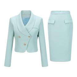 YYNUDA Anzug Set Damen Blazer mit Rock Slim Fit Hosenanzug Elegant Business Outfit für Office Blau L von YYNUDA