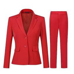 YYNUDA Anzug Set Damen Business Hosenanzug Slim Fit Blazer mit Anzughosen Elegant für Office Hochzeit Rot XXL von YYNUDA