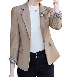 YYNUDA Blazer Damen Elegant Sportlich Kurzblazer Business Slim Fit Anzugjacke Sakko Jacke für Freizeit Beige L von YYNUDA