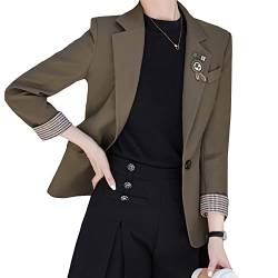 YYNUDA Blazer Damen Elegant Sportlich Kurzblazer Business Slim Fit Anzugjacke Sakko Jacke für Freizeit Braun 3XL von YYNUDA