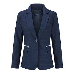 YYNUDA Blazer Damen Elegant Sportlich Longblazer Kariert Casual Sakko Karomuster Business Jacke Blau XS von YYNUDA