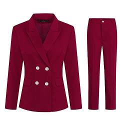 YYNUDA Damen Blazer Eleganter Berufsanzug rot schwarzer Zweireiher schlanker Anzug Frühjahr Sommer Herbst Büromodelle,Rot,L von YYNUDA