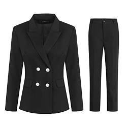 YYNUDA Damen Blazer Eleganter Berufsanzug rot schwarzer Zweireiher schlanker Anzug Frühjahr Sommer Herbst Büromodelle,Schwarz,M von YYNUDA