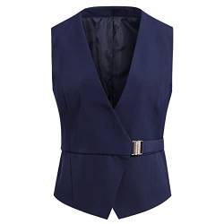 YYNUDA Damen Business Weste Elegante Ärmellose Anzugweste mit V-Ausschnitt Blau L von YYNUDA