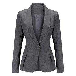 YYNUDA Damen Elegant Blazer Langarm Fashion Anzugjacke Slim Fit Business Top Jacke Grau L von YYNUDA