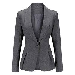 YYNUDA Damen Elegant Blazer Langarm Fashion Anzugjacke Slim Fit Business Top Jacke Grau M von YYNUDA
