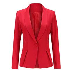 YYNUDA Damen Elegant Blazer Langarm Fashion Anzugjacke Slim Fit Business Top Jacke Rot S von YYNUDA