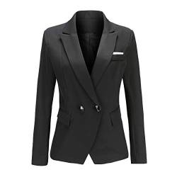 YYNUDA Damen Elegant Blazer Slim Fit Kurzblazer Sommer Anzugjacke Unifarben Büro Jacke Top für Business Freizeit Schwarz L von YYNUDA