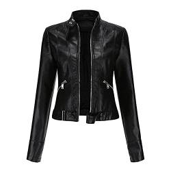 YYNUDA Damen Lederjacke Kurz Bikerjacke Reverskragen Reißverschluss Leder Jacke Lackleder Übergangsjacke Kurze（Schwarz M） von YYNUDA