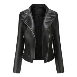 YYNUDA Damen Lederjacke Kurz Bikerjacke Reverskragen Reißverschluss Leder Jacke Übergangsjacke Kurze Jacke Schwarz 3XL von YYNUDA