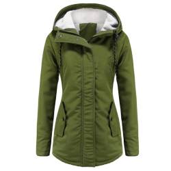 YYNUDA Damen Parka Winterjacke Lang mit Fell Kapuze warm gefüttert Slim Fit Mantel Outdoor Jacke für Winter, Grün, S von YYNUDA