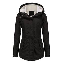 YYNUDA Damen Parka Winterjacke Lang mit Fell Kapuze warm gefüttert Slim Fit Mantel Outdoor Jacke für Winter, Schwarz, L von YYNUDA