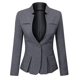 YYNUDA Damen Slim Fit Blazer Sommer Elegant Anzugjacke mit EIN Knopf Kurz für Office Business, Dunkelgrau, M von YYNUDA