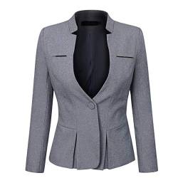 YYNUDA Damen Slim Fit Blazer Sommer Elegant Anzugjacke mit EIN Knopf Kurz für Office Business, Hellgrau, L von YYNUDA