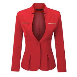 YYNUDA Damen Slim Fit Blazer Sommer Elegant Anzugjacke mit EIN Knopf Kurz für Office Business,Rot,M von YYNUDA