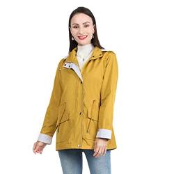 YYNUDA Damen jacke mit Kapuze Mittellange Winddichte Regenjacke für Frühling Sommer Gelb L von YYNUDA