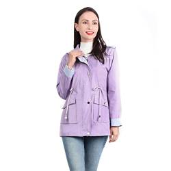 YYNUDA Damen jacke mit Kapuze Mittellange Winddichte Regenjacke für Frühling Sommer Lila M von YYNUDA