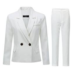 YYNUDA Hosenanzüge für Damen Fallendes Revers Einfarbiger Business Casual Hosenanzug zweireihig eine Taste（Weiß L） von YYNUDA