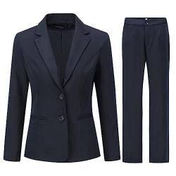 YYNUDA Hosenanzüge für Damen Fallendes Revers Zwei Einreiher Slim Elegant Taillierter Business Hosenanzug（Blau XS） von YYNUDA