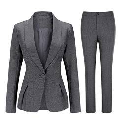 YYNUDA Hosenanzug Damen Business 2 Teiilg Anzug Slim Fit Blazer mit Anzughosen für Büro,Grau1,M von YYNUDA