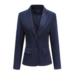YYNUDA Kurzblazer Damen Slim Fit Blazer Sommer Anzugjacke Elegant Büro Jacke Top für Business Freizeit Blau XXL von YYNUDA