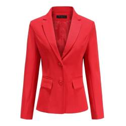 YYNUDA Kurzblazer Damen Slim Fit Blazer Sommer Anzugjacke Elegant Büro Jacke Top für Business Freizeit Rot M von YYNUDA